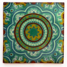 Fairly Traded Handmade Ceramic Mexican Talavera Tile - Bernicia 5cm (T12859-25)