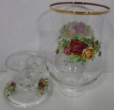 Royal Albert Old Country Roses Glass Hurricane Lamp Candlestick Candle Holder