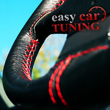 For VW Golf MK4 IV 4 Black Real Genuine Leather Steering Wheel Cover Red Stitch