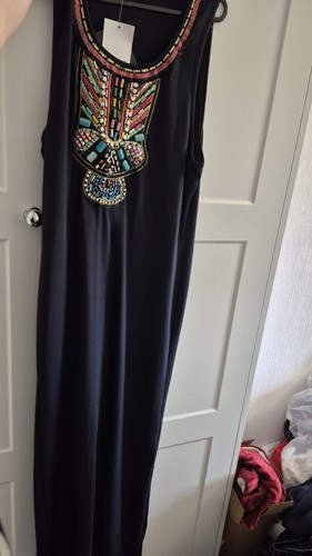 Long navy sleeveless beaded - long,