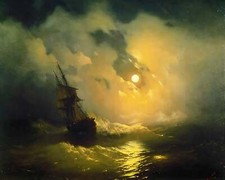 Stormy Sea at Night Painting