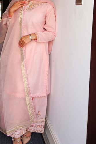 Pink chiffon embroidered - chiffon,