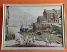 Vintage Retro 1950s Vernon Ward Framed Print Misty Morning Polperro Picture Bird
