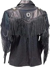 Cowboy Men Western Fringe Jacket Beaded Native American Vintage Leather Jacket