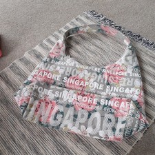 Robin Ruth ~ SINGAPORE ... Cotton Shoulder Bag grey/pink/lettering NEW