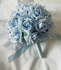 wedding bouquet of artificial flowers,  bridal bouquet in light/baby blue