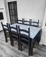 Dinning Table And 6 Chairs Set Painted In Black Gloss  