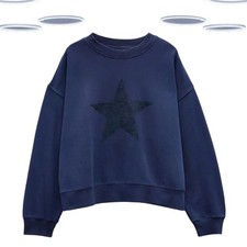 Ex Hush Women’s Sweatshirt Navy Long Sleeve Metallic Star Cotton (Defect)