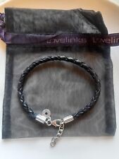 Lovelinks silver 925 Black Leather Adjustable Length Charm Bracelet & bag