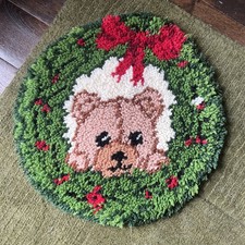 Latch Hook Small Mat/rug - Christmas Teddy Bear/bauble  (completed not a kit)