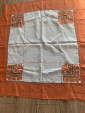 Antique  1910 1920s Art Deco Natural Linen Hand Embroidered Tablecloth 1m Square