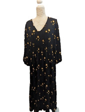 Beautiful M&S X GHOST Midi Black Gold Star Dress size 16 R