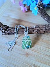 Sea Glass Pendant Necklace Jewellery Silver Wire Wrapped Christmas Present 