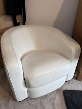 White Leather Tub Chair  with Dark Wood Feet - DFS - Armchair
