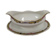 VTG CZECHOSLOVAKIA RGK CHINA  GRAVY BOAT W UNDERPLATE   ANTIQUE  FLORAL SCROLL