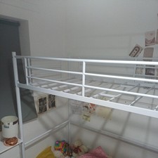 Metal Kids Children High Sleeper Bed Frame White Space-Saving Bedroom