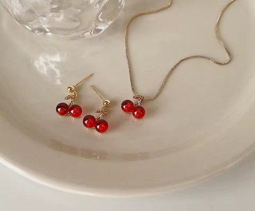 Cherry red necklace earring - cherry,