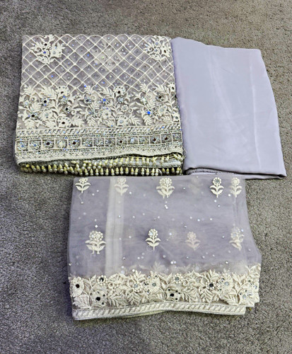 Women grey embroidered net - embroidered,
