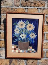 BRIGID WRIGHT (Welsh), Sunflowers in a pot, Still life abstract, Mixed Media