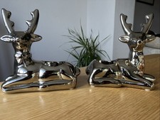 2 Reindeer Tea Light Candle Holder Silver Coloured Christmas Decoration Ornament