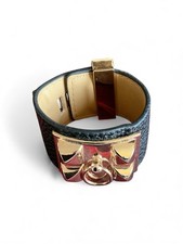 Black Leather Gold Stud Bracelet – Designer Inspired – Adjustable Statement