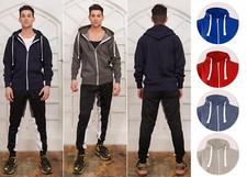Mens Full Zip Up Plain Hooded