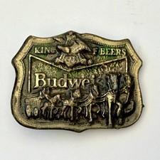 Vintage Budweiser Belt Buckle – Clydesdale Horse Team, King of Beers, Enamel