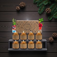 Scented Candle Set Gift 8 Candles Soy Wax Long Lasting Amber Jar Christmas Gift