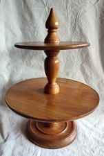 Solid Wood 2-Tiered Circular Display Stand – Hand Crafted Height 40cm