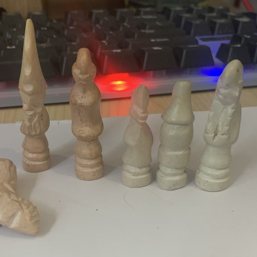 Hand carved stone - chess, pieces
