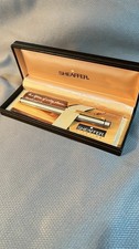 Vintage Sheaffer 585 14K Gold Nib Brushed Silver Gold Fountain Pen Boxed