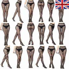 Womens Black Patterned Fishnet Tights Ladies Pattern Floral Stripes New UK 6-16