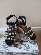LADIES NEW LOOK GEMMA COLLINS PEEP TOE STUDDED GOLD WEDGES SIZE 4 37 WORN ONCE 