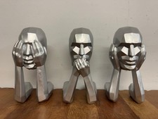 Set of 3 Abstract Men Figures - See Speak Hear No Evil - Silver Colour