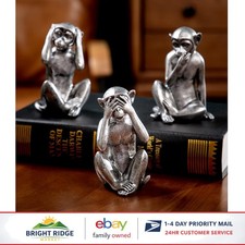 Set of 3 Silver Monkey Statues