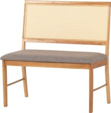 ELLIS RATTAN OAK EFFECT AND GREY FABRIC DINING BENCH