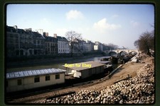 Barges on Seine River, Paris, France in 1967, Kodachrome Slide aa 14-27b