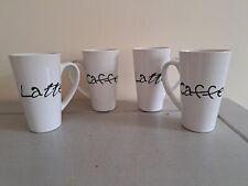 Set of 4 Essence Stoneware Caffe Latte Coffee Mug Cup Black & White 16oz 16cm