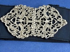 STUNNING VINTAGE ORNATE EMBOSSED SOLID SILVER NURSES BELT BUCKLE & BELT