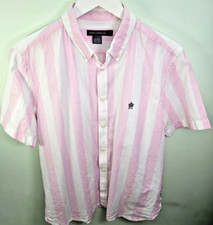 French Connection Short Sleeve Baby Pink White Button Up Shirt Mens Size Large
