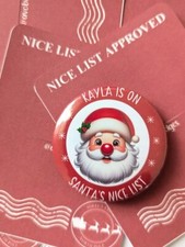 Santa Christmas Nice List Personalised Badge