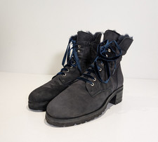 Russell & Bromley Combat Boots Size UK 7 EU 40 Navy Leather Faux Fur Side Zipper