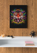 Tiger Colour Splat Art Retro Canvas Print Framed A3 Ready to Hang UK