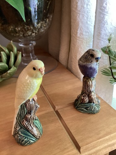 Pair ceramic budgerigar - pair,