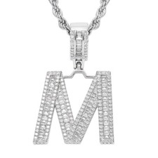 Women Men Iced Out Initial Pendant Necklace Stainless Steel Rope Chain Hip Hop