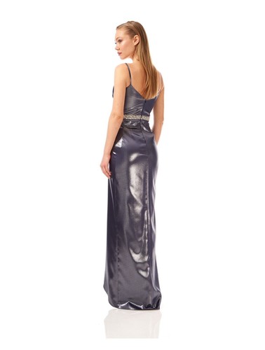 Metallic silver draped evening - silver,