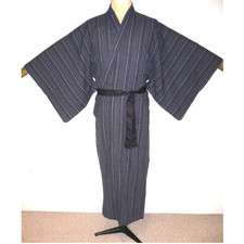 RARE  MEN'S JAPANESE YUKATA, BLUE & WHITE COTTON BLEND KIMONO ROBE DRESSING GOWN