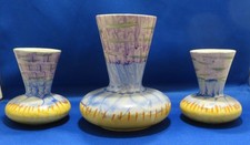 3x Vintage MYOTT Art Deco graduated Cone Neck Posy Vases 8990 Blue Yellow Mauve