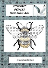 Blackwork Bee Embroidery/Cross Stitch Kit by Kittiwake. Intermediate Kit