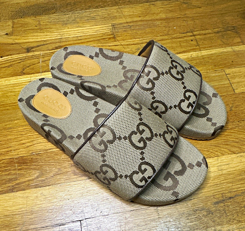 Gucci canvas slide - gucci,